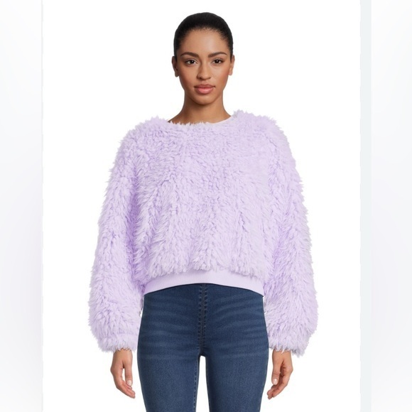 No Boundaries Sweaters - No Boundaries Yeti Faux Fur Purple Crew Neck Crop Plus 3X XXXL 21 Juniors
